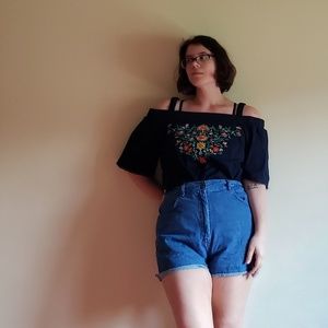 Navy Embroidered off shoulder Top- Large